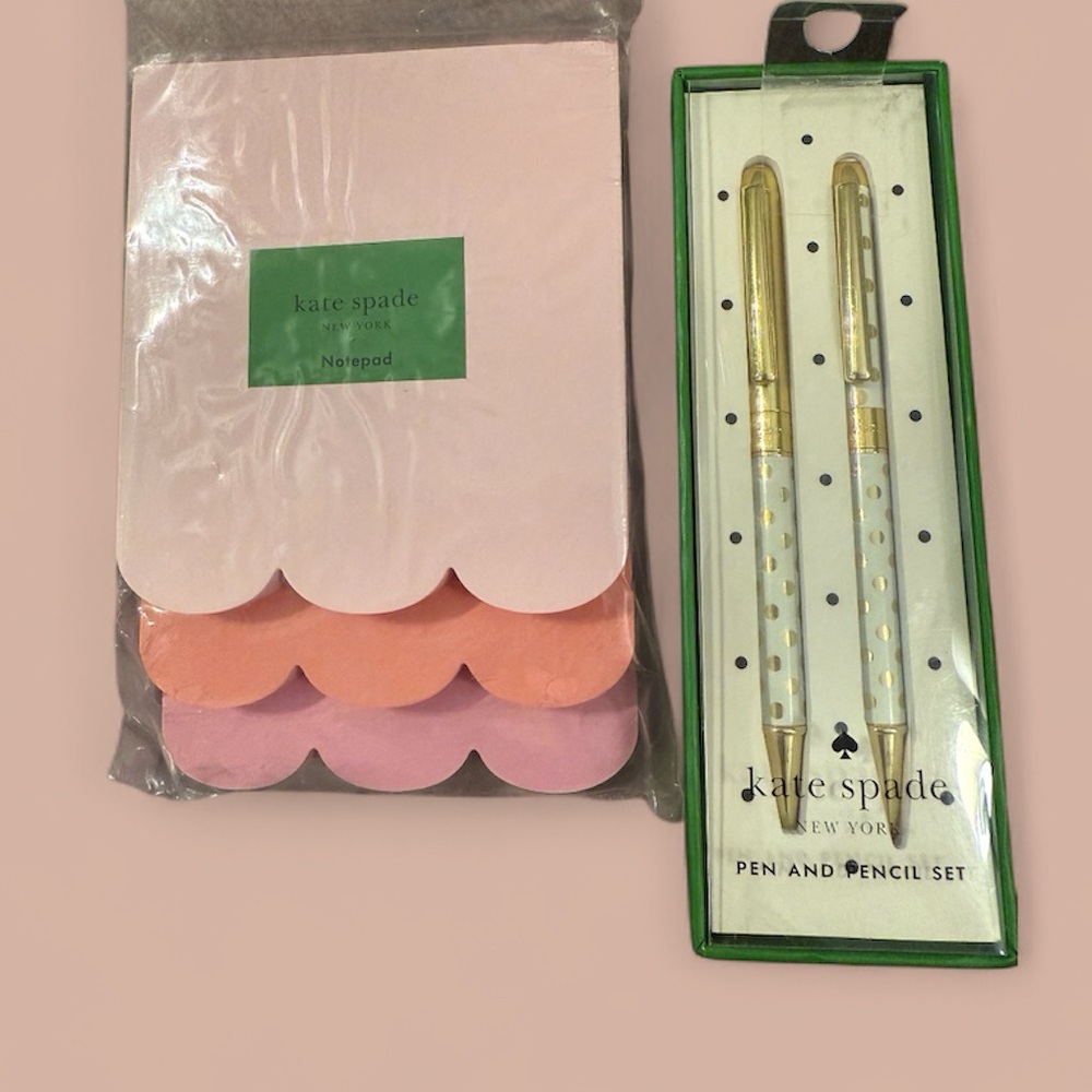 Kate Spade Pink Notepad with Gold Pen and Pencil Set